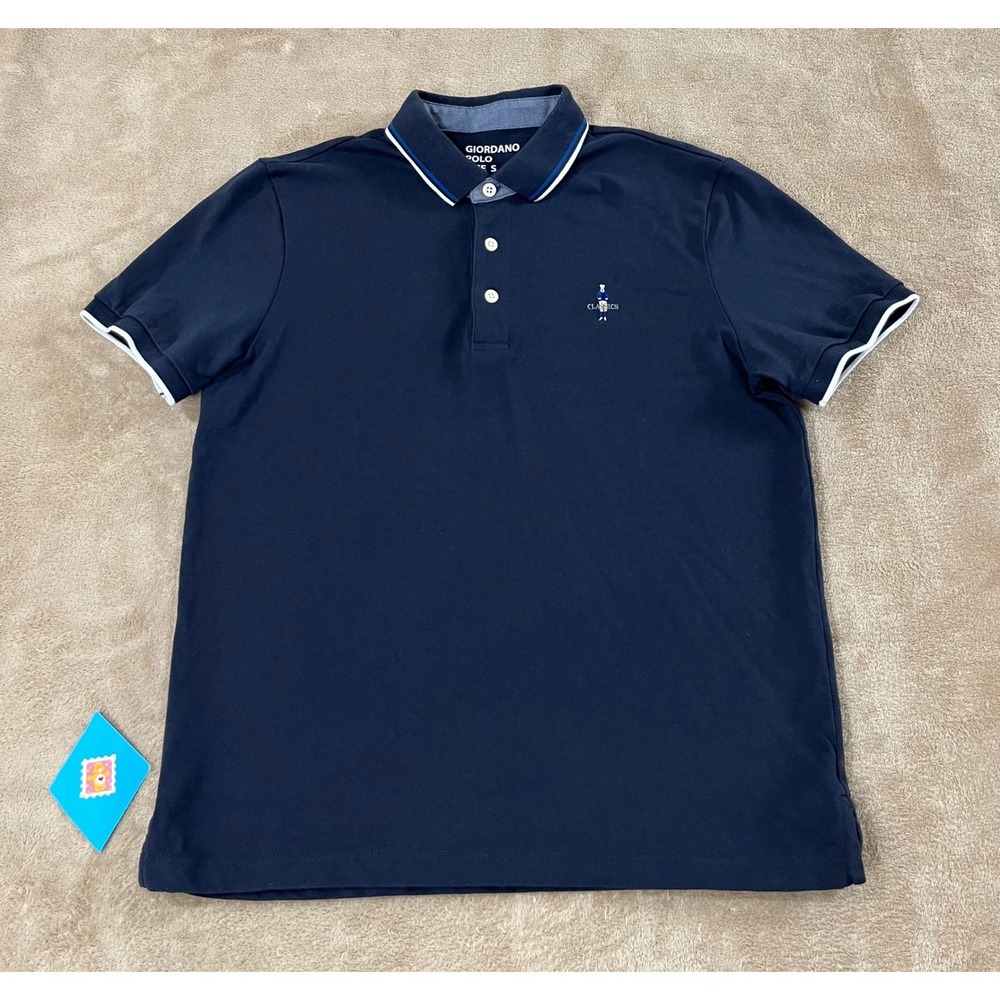 Giordano Classics‎ Polo Shirt Navy Mens Size S Short Sleeve Tapered Fit EUC